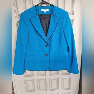 Jones Studio Separates Women's Blue Blazer Sz10 Contrast Piping Lined